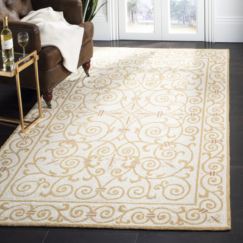 Bissette Hand Hooked Wool Pile Oriental Rug, Rectangle 3'9" x 5'9"
