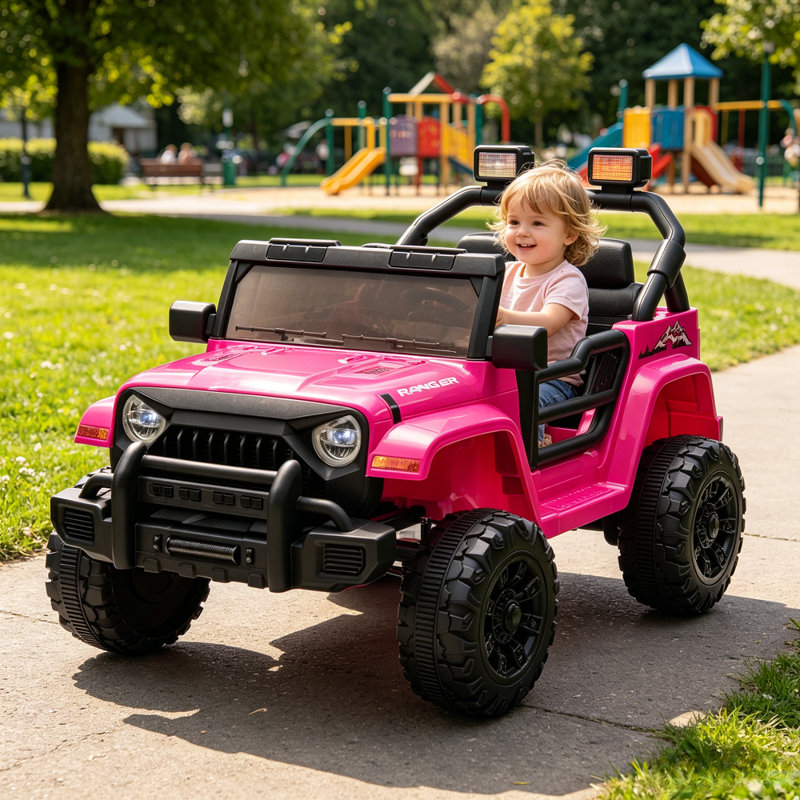 Voiture 12V pour enfants avec télécommande parentale, lumières Bluetooth et DEL, Noir / Rose