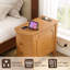 Table de bout avec station de charge, table d'appoint étroite à 2 tiroirs, table d'appoint en bois avec pieds en bois massif-866010697