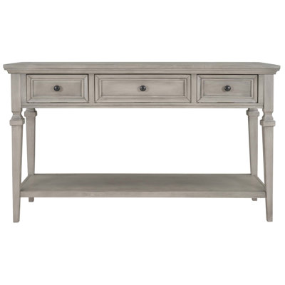 Classic Style Console Table With Three Top Drawers And Open Bottom Shelf, Easy Assembly, Distressed Finish