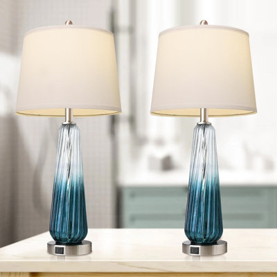 Modern Glass Table Lamps Set Of 2 – Touch Control, USB Ports, 3-Way Dimmable