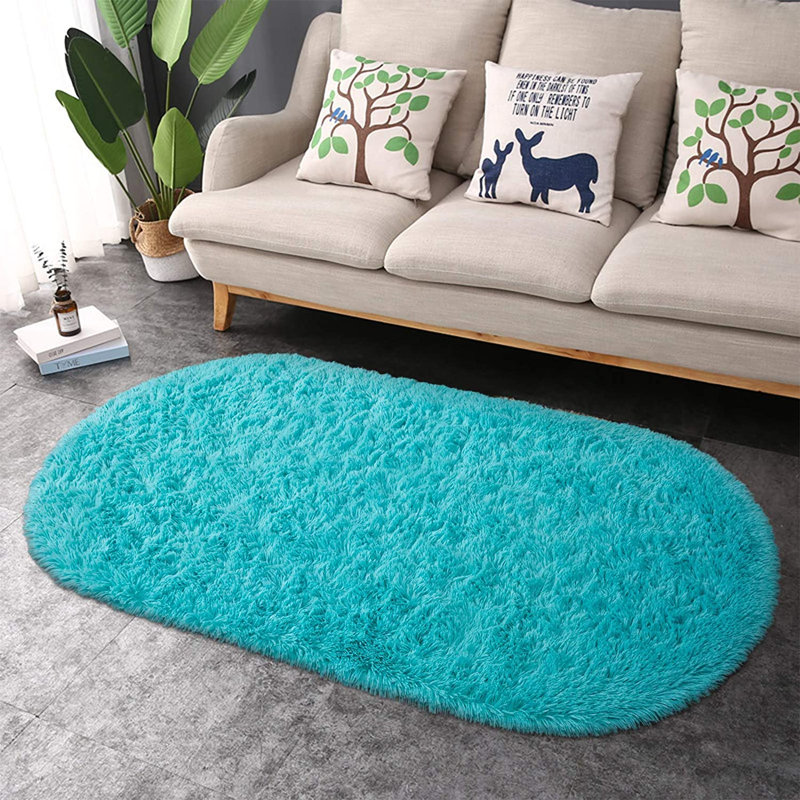 Tapis ovale bleu sarcelle 2 pi 6 po x 5 pi 3 po Poling