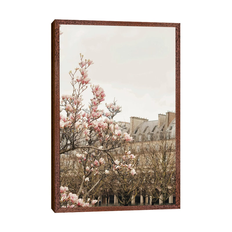 Paris Spring View - Print on Canvas, 101.6cm H x 66.04cm W x 3.81cm D, Classic Brown Wood Framed