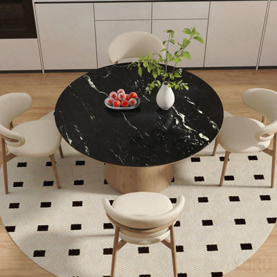 24 Inch Round Tempered Glass Table Top With Marble Design, Diy Replacement & Cover Desktop, Black Dining Tabletop, Coffee Tabletop, Patio Tabletop, Suitable For Indoor & Outdoor