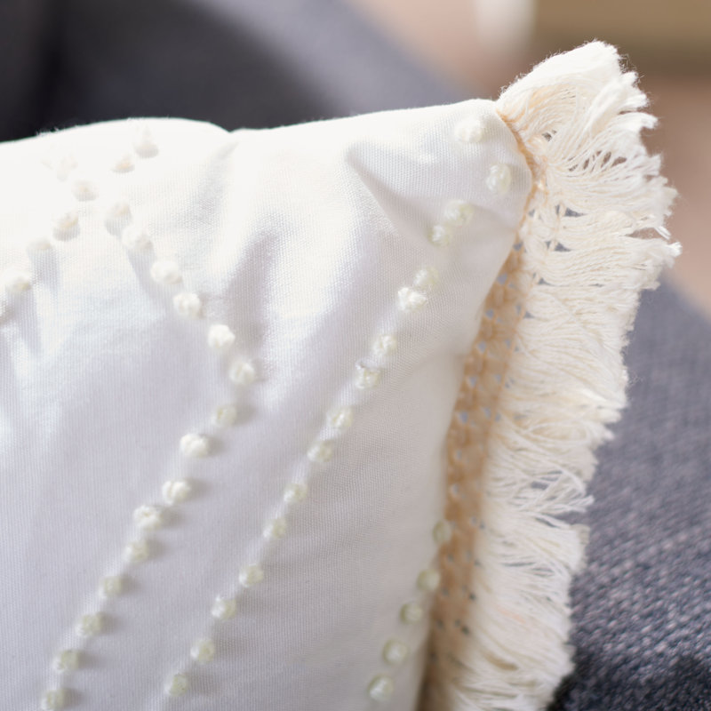 Sorena Ivory Geometric Cotton Rectangular Throw Pillow