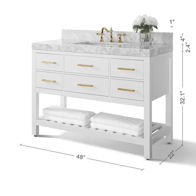 Elizabeth 48'' W Single Vanity, White/Brushed Nickel, Carrara White Marble