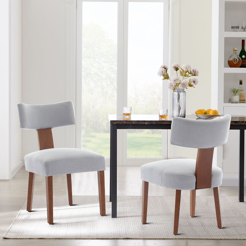 Ensemble de 2 chaises de salle à manger rembourrées avec structure en bois et tissu de lin, dossier ergonomique incurvé, chaises d'appoint modernes pour la salle à manger ou le salon