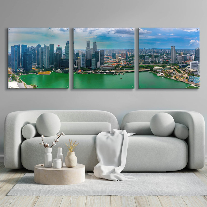 «Singapour horizon» par Epic Portfolio, art mural en verre acrylique 3 pièces