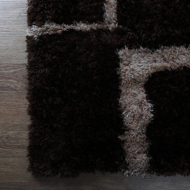 Aluino Hand Tufted Shag Polyester Eco-Friendly Area Rugs - Rectangle, Brown Beige Color, Geometric Modern Design, High Pile Thick Handmade Anti Skid Area Rugs for Living Room, Bed Room