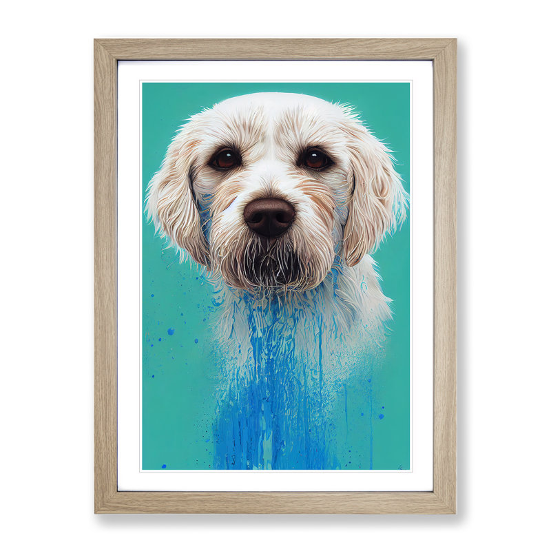 Dog In Paint - Single Picture Frame Print, 46cm H x 34cm W x 2cm D, Oak
