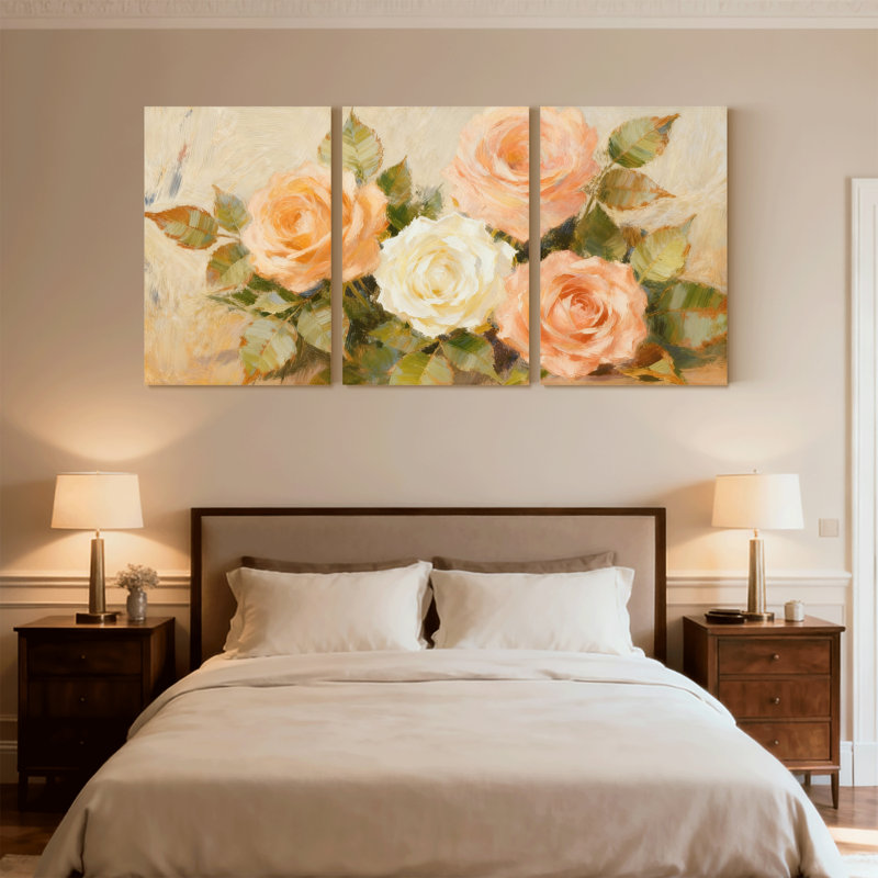 «Rose Roses», ensemble de 3 impressions sur toile, H 18 po x l 36 po