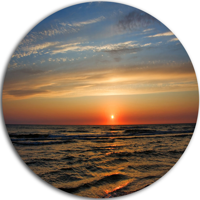 «Red Sunset with Dark Ocean Waves», reproduction de photo sur métal, H 23 po x l 23 po x P 1 po