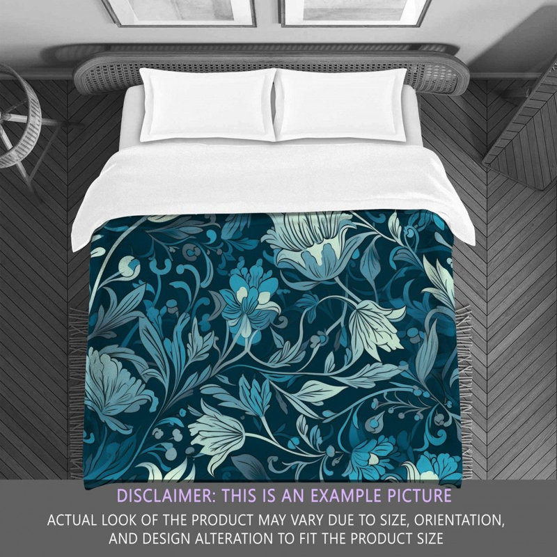 Machine Printed Comforter, Twin Extra Long Comforter, Blue/Silver Floral