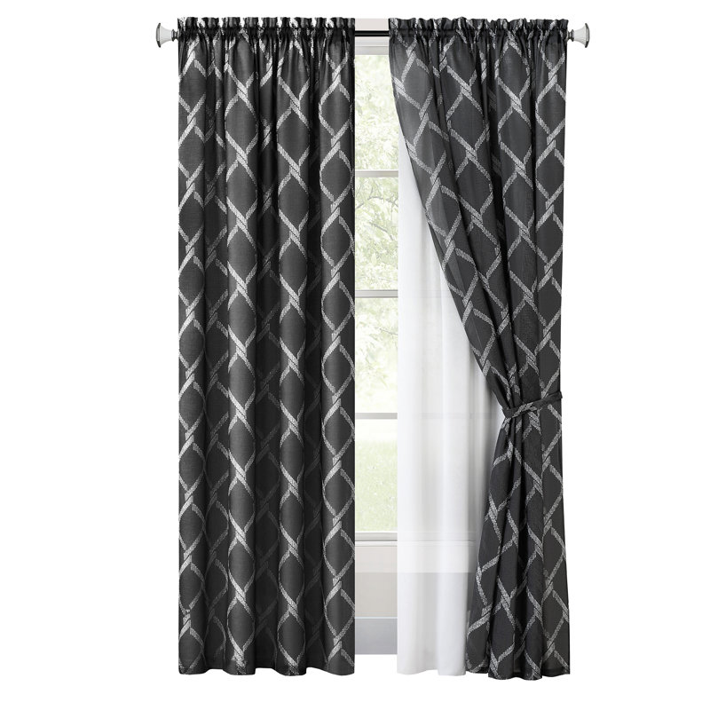 Paire de rideaux à passe-tringle Bombay, Noir, L 52 po x L 84 po