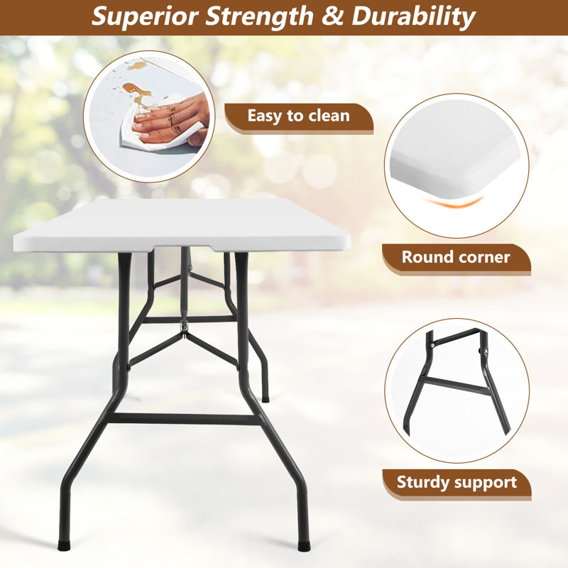 8FT White Plastic Folding Dining Table with Metal Legs