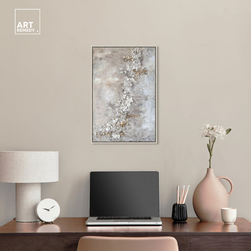 Rust Fragment Canvas Elegant Gold Abstract by Art Remedy, 55" H x 37" W, Silver Framed