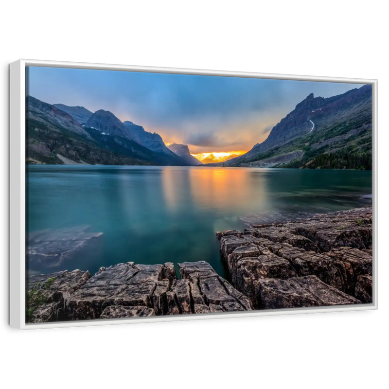 St Mary Lake Montana, Cadre flottant blanc, 37 po x 25 po