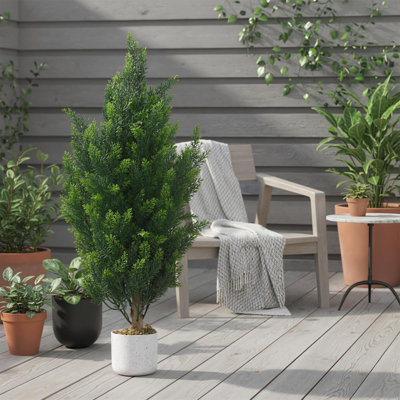 Set of 2 Artificial Cedar Trees 3FT Tall with Pot for Entryway Front Porch Office