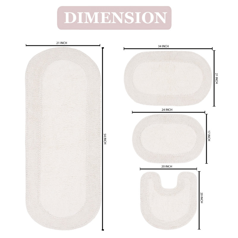 Tapis de bain 100% coton Traci (ensemble de 4), Ivoire ivoire