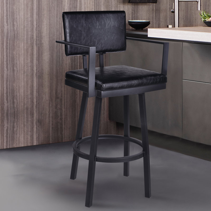 Tabouret de bar pivotant avec accoudoirs en similicuir et métal Nakagawa, Noir, Noir