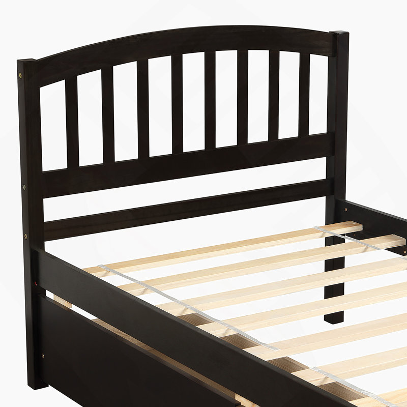 Cadre de lit plateforme simple avec deux tiroirs et tête de lit, Espresso