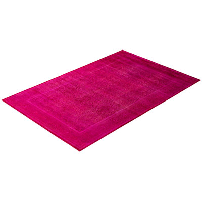 Tapis rose en laine noué à la main de style moderne et contemporain Collett 6 pi 4 po x 9 pi 3 po
