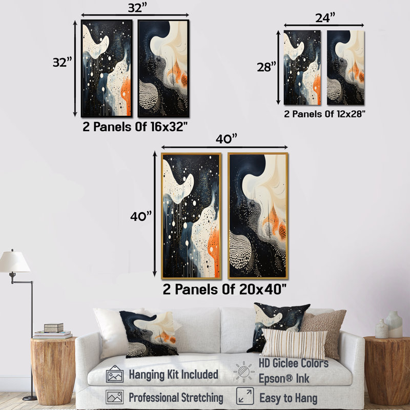 Deep Marine Scenes Modern Collage - ensemble de 2 impressions sur toile abstraites, H 28 po x l 25 po, Cadre flottant noir