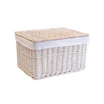 Rectangular Wicker Storage Basket with Lid and Removable Lining