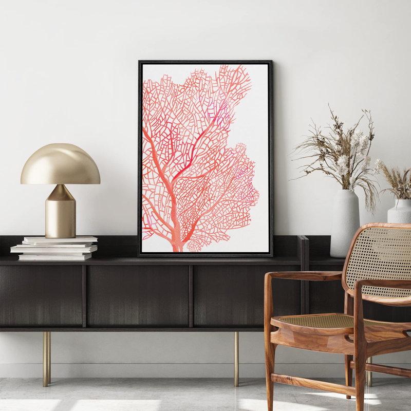 Feuille d'arbre aquarelle rose rouge, Noir, H 24 po x l 16 po