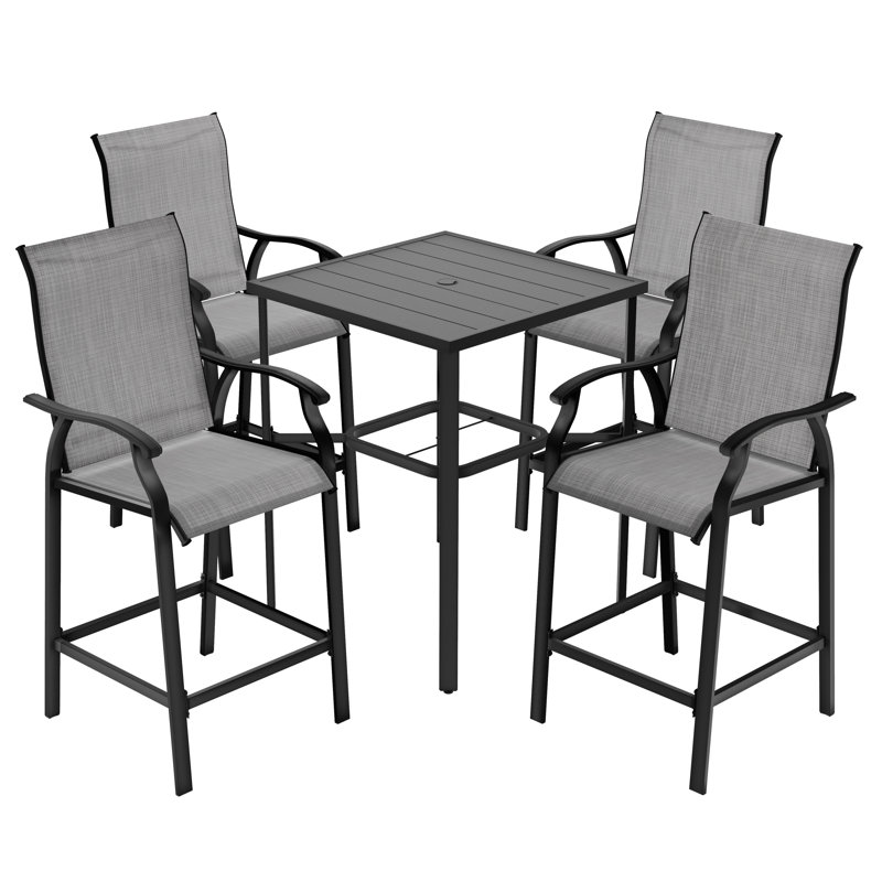 Outdoor 5-piece PVC-coated polyester Bar Set, Height Back Bar Stools And Umbrella Hole
