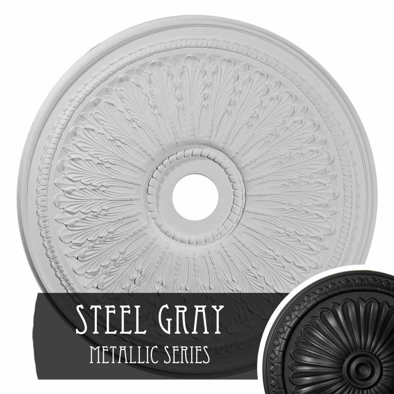 Médaillon de plafond Oakleaf de 29 1/8 po x P 3 5/8 po x P 1 po (convient aux auvents jusqu'à 6 1/4 po), Gris acier