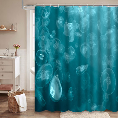 Jellyfish Underwater Color Deep Abstract Sea Shower Curtain with 12 Hooks