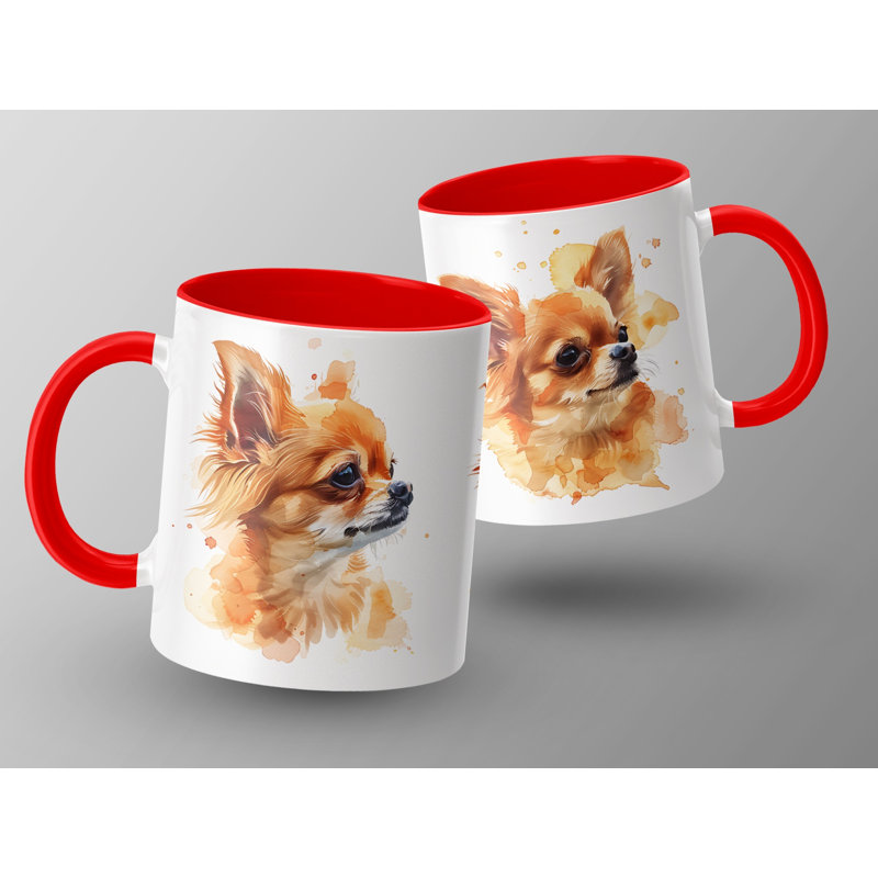 Chihuahua Watercolor Design 11oz Coffee Mug, Red, 2