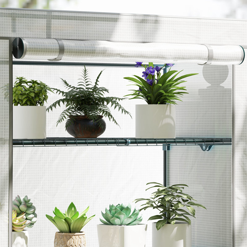 Outsunny 4 Tier Lean-to Mini Greenhouse Roll-Up Door 110 x 50 x 171cm Grey
