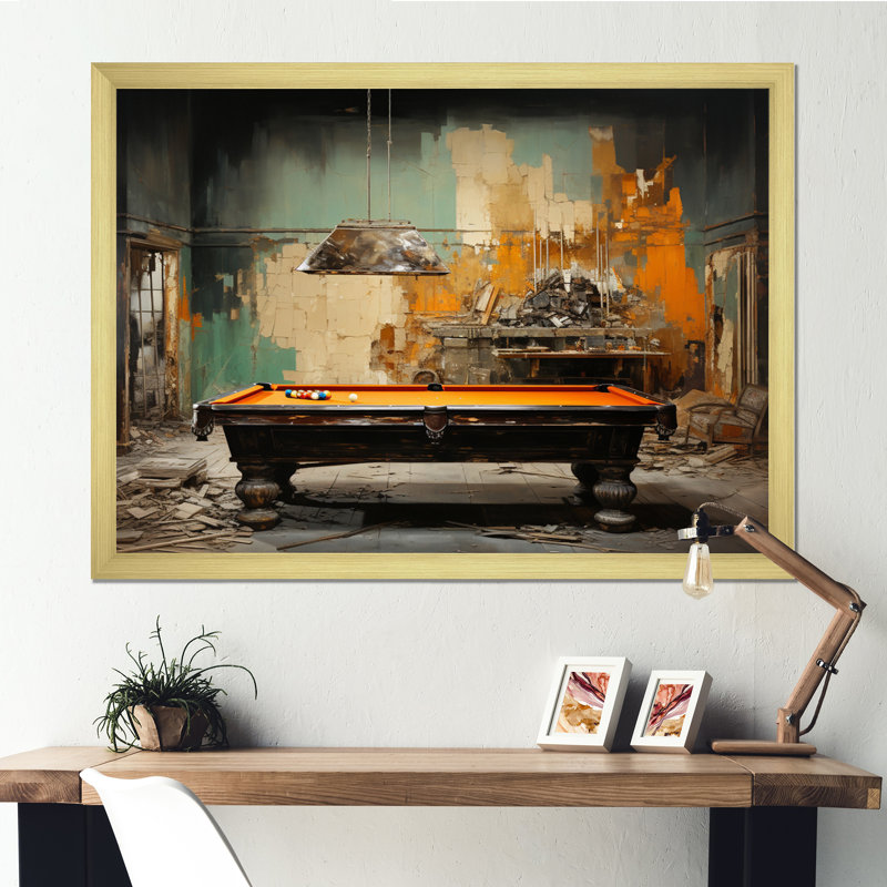 «Billard Industrial Game II», reproduction sur toile, H 12 po x l 20 po x P 1 po, Encadrement doré