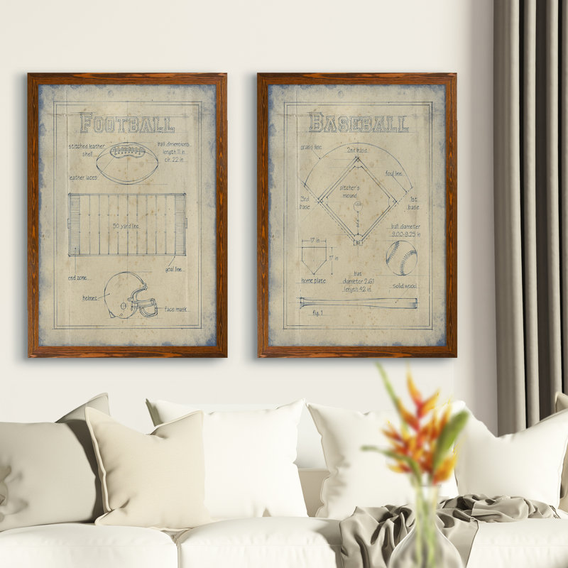 «All about the Game I», ensemble de 2 reproductions d'art encadrées, H 24 po x l 18 po x P 1,25 po, Toile avec cadre érable