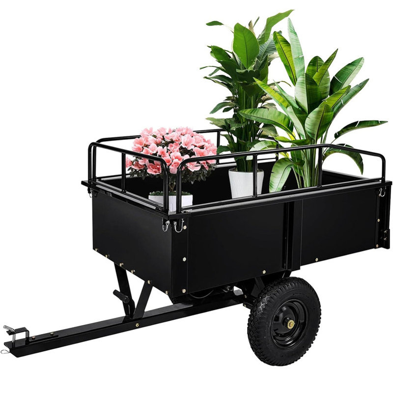 Heavy-Duty Steel Dump Cart with 900 Lbs Capacity, Utility Garden Cart with Wheels, Flatbed Dolly Gardening Cart, Outdoor Yard Wagon, Garden Utility Trailer with Removable Sides