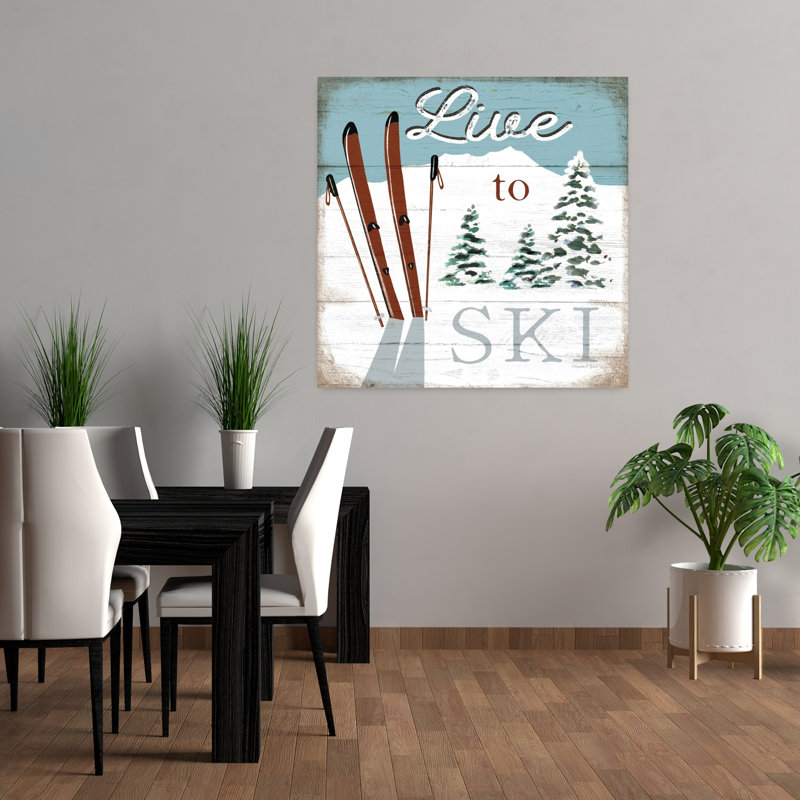 Live To Ski Abstract Contemporary Winter Landscape Art, 36" H x 36" W