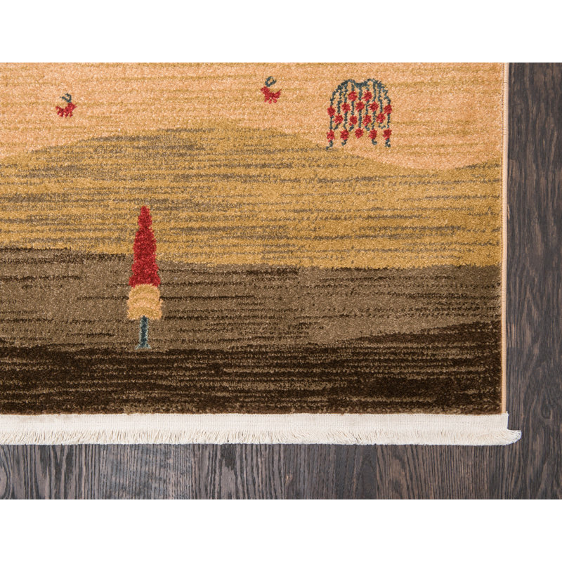Tapis abstrait rouge / brun Abrigail, Rectangle 10 pi 6 po x 16 pi 5 po