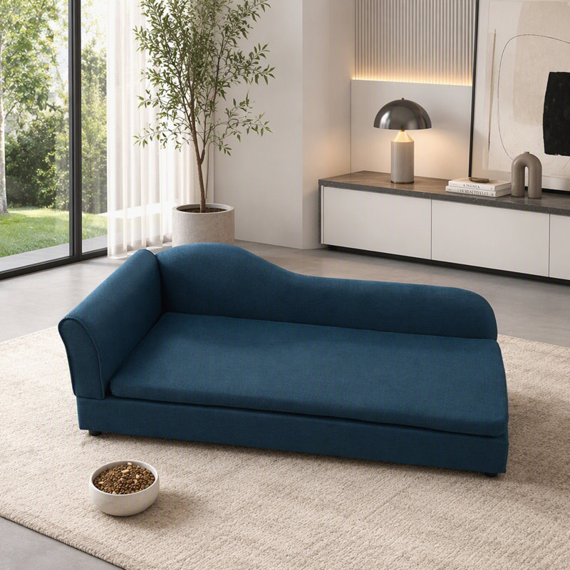 Sofa pour animaux de compagnie avec dossier, accoudoirs et coussin, Bleu très foncé