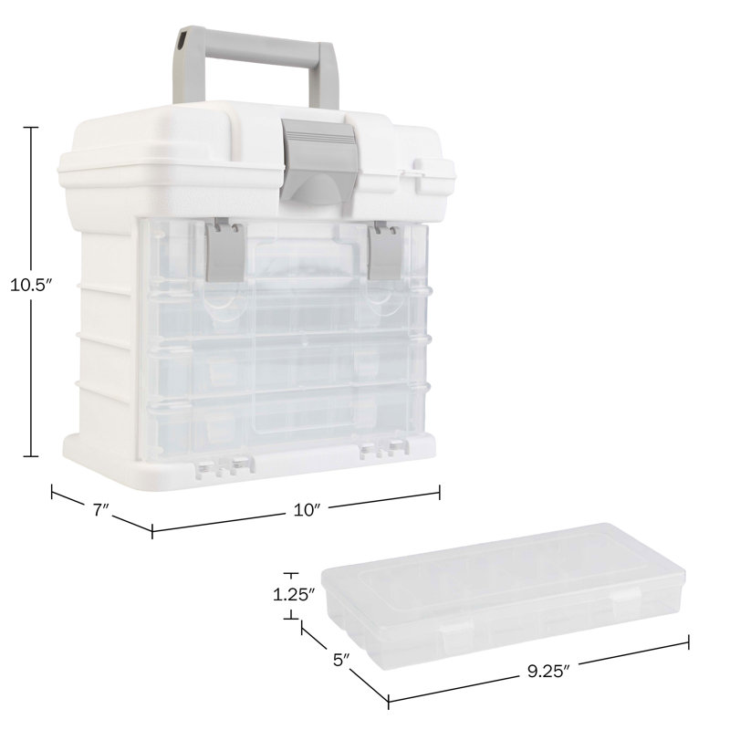 Boîte à outils pour rangement de petites pièces Stalwart - avec tiroirs et compartiments personnalisables, Blanc