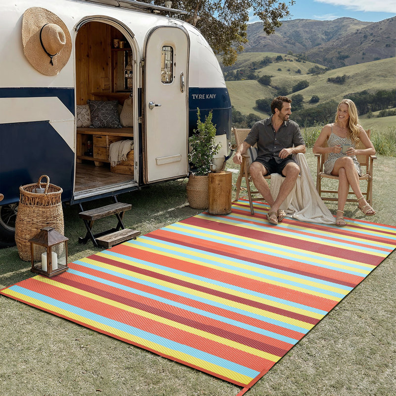 Ellie Waterproof Striped Reversible Outdoor Rug, Rectangle 8' x 10', Orange