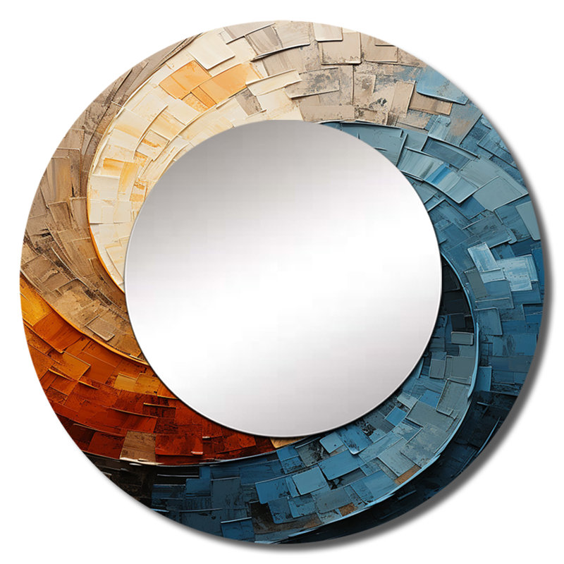 Collaged Spiral - Colourful Abstract Round Mirror Wall Decor Print, 36" x 36"