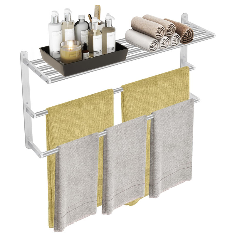 Porte-serviettes mural 32 pouces à 3 niveaux en acier inoxydable avec barre à serviettes double pour salle de bain