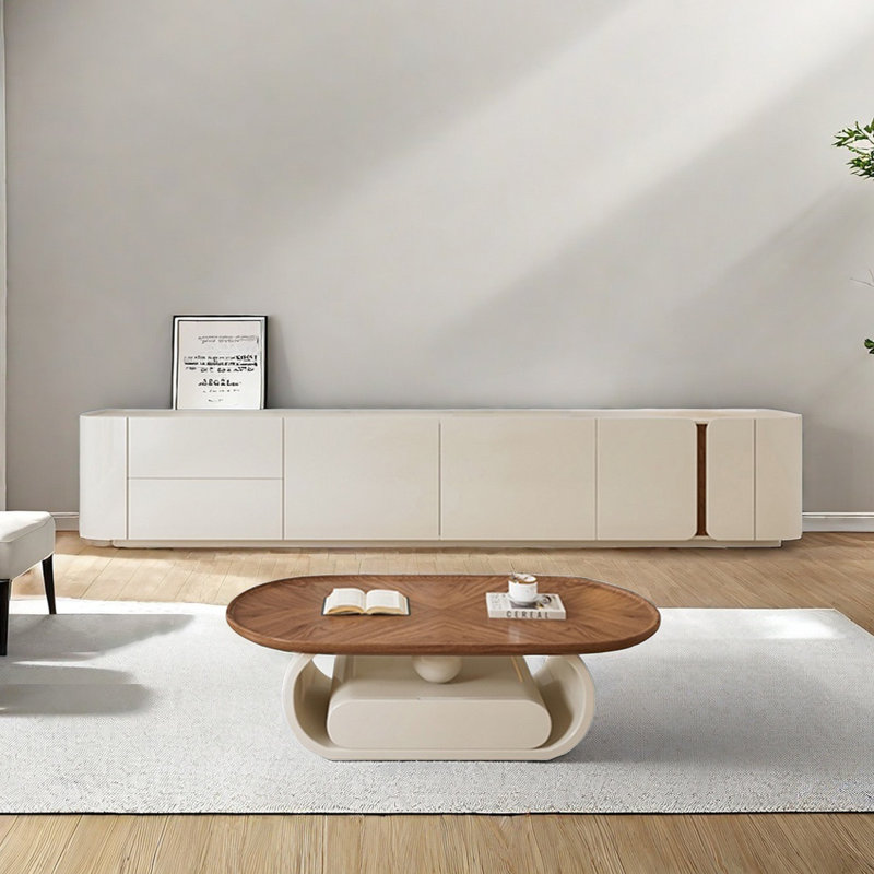 Meuble télé et table basse en bois de style simple, Brun