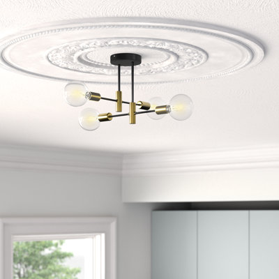 Lustre linéaire moderne Spoutnik à 4 lumières avec accents en fer forgé Rensselear