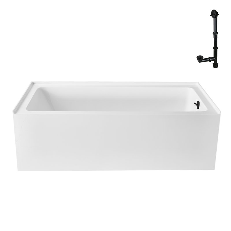 Streamline 66 in. x 32 in. Acrylic Right-Hand Drain Alcove Bathtub in Glossy White With External Drain, Matte Black