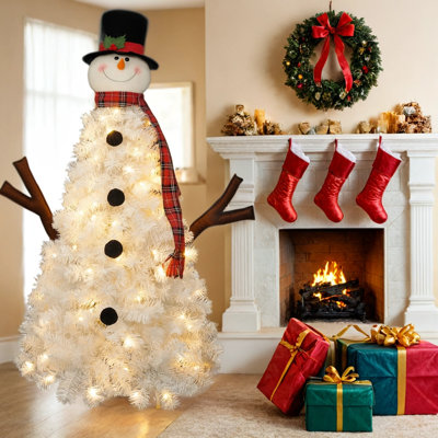 4ft Snowman Christmas Tree, 100 Lights, 380 Tips, PVC, Indoor/Outdoor Decor