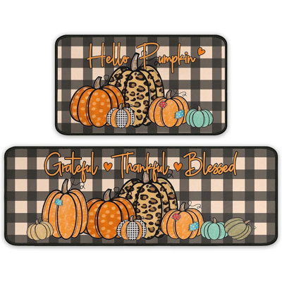Tapis et tapis de cuisine d'automne pour le plancher, décorations d'automne pour la maison, tapis de citrouille à envers antidérapant 2 pièces, ensembles de tapis de cuisine de l'Action de grâce d'automne avec tapis de couloir 17 po x 47,2 po + 17 po x 30 po