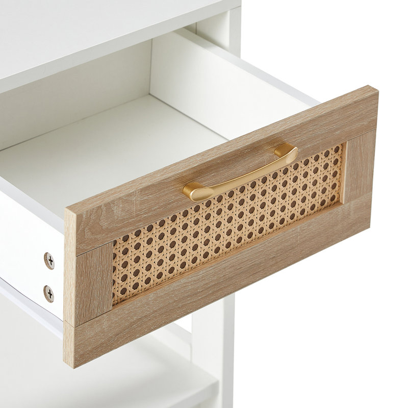Table de bout carrée en rotin 15,75 po avec tiroir - Table de chevet multi-usage pour le salon et la chambre à coucher